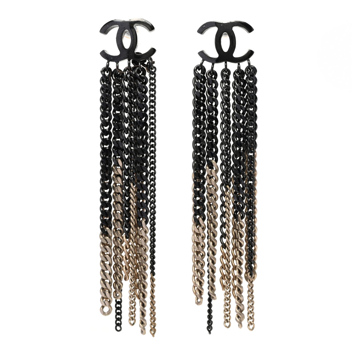 Ruthenium Chain CC Drop Earrings Black Gold