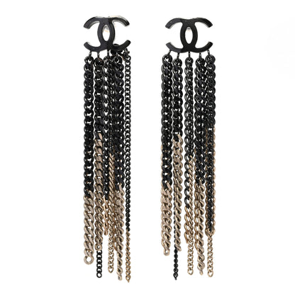 Chanel Ruthenium Chain CC Drop Earrings Black Gold 1 of 4