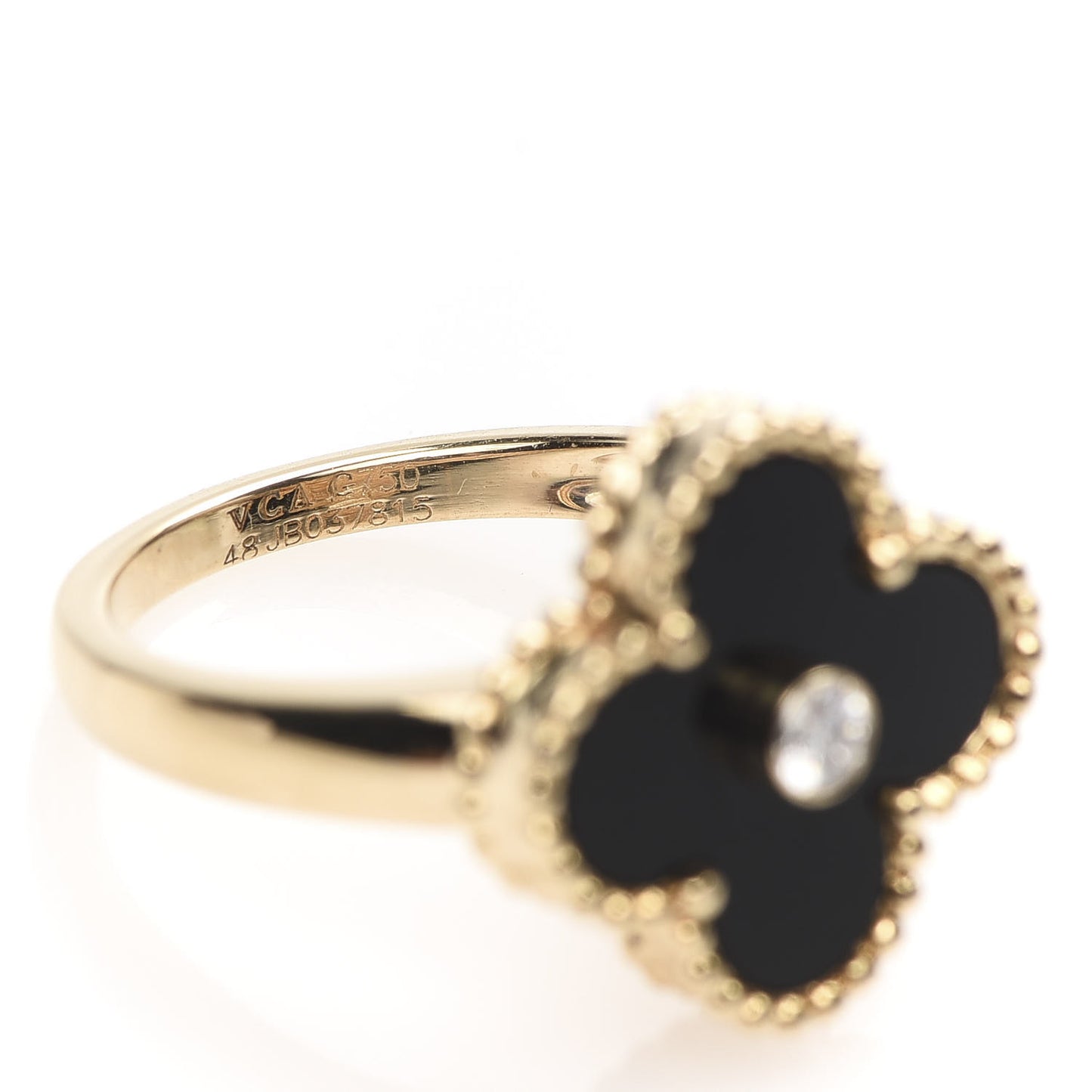 18K Yellow Gold Diamond Black Onyx Vintage Alhambra Ring 48 4.5