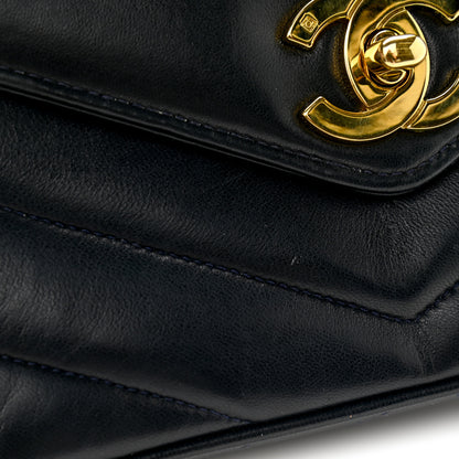 Chanel Lambskin Chevron Quilted Mini Square Flap Navy Blue 9 of 9