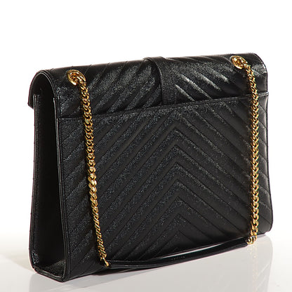 Saint Laurent Grain De Poudre Matelasse Chevron Large Monogram Satchel Black 3 of 9