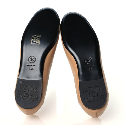 Chanel Lambskin Grosgrain Cap Toe CC Moccasin Loafers 35 Beige Black 6 of 10