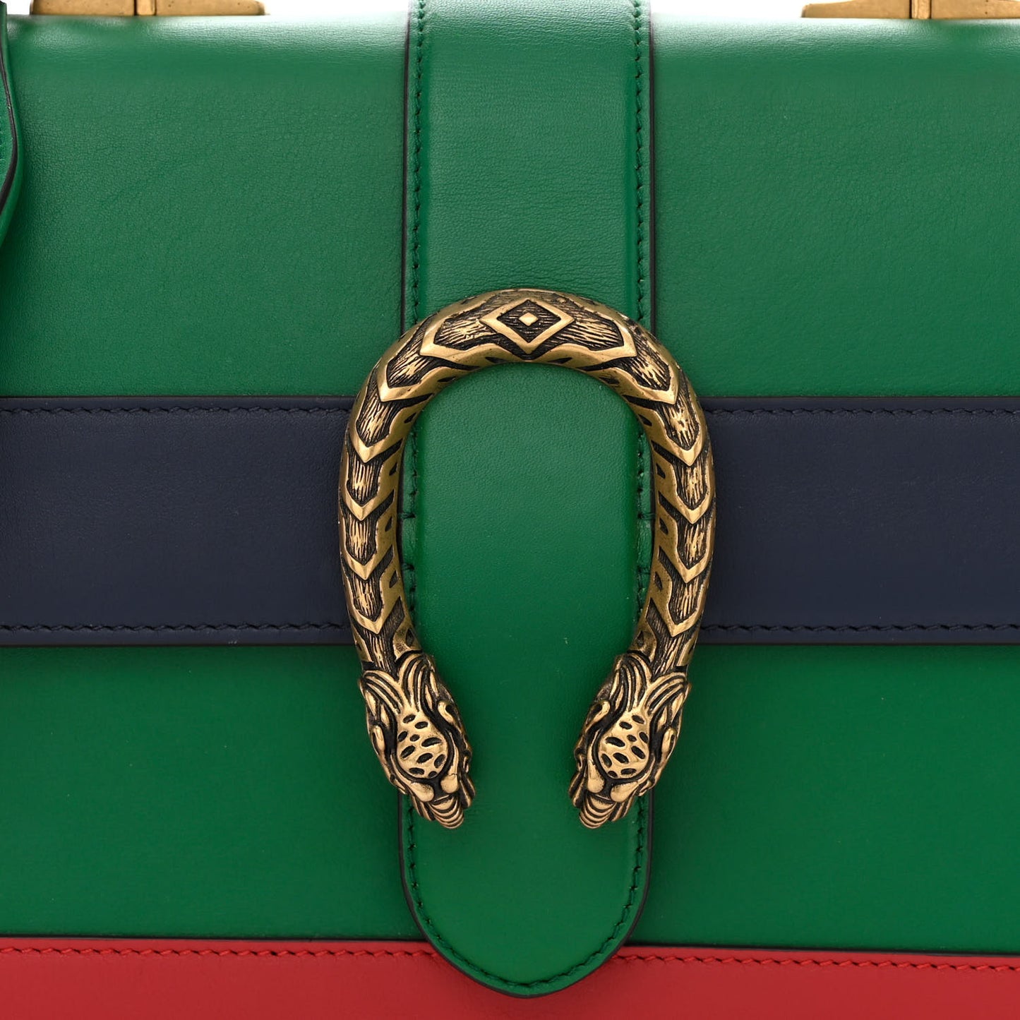Moon Calfskin Web Medium Dionysus Bamboo Top Handle Bag Emerald Blue Hibiscus Red