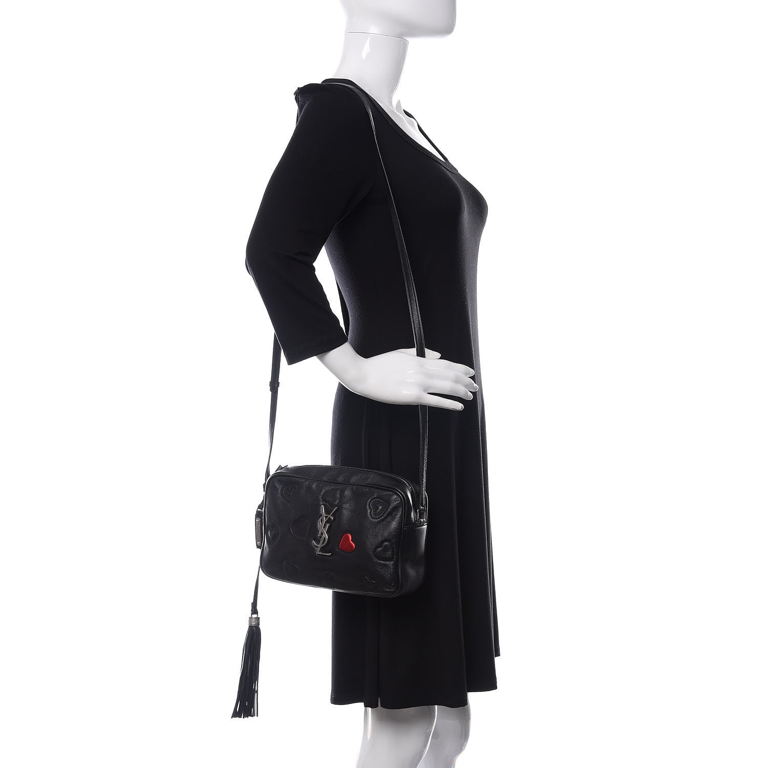 Saint Laurent Calfskin Heart Embossed Monogram Lou Camera Bag Black 2 of 11