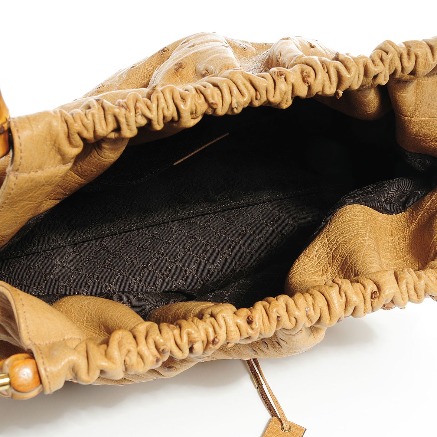 Ostrich Bamboo Top Handle Bag Tan