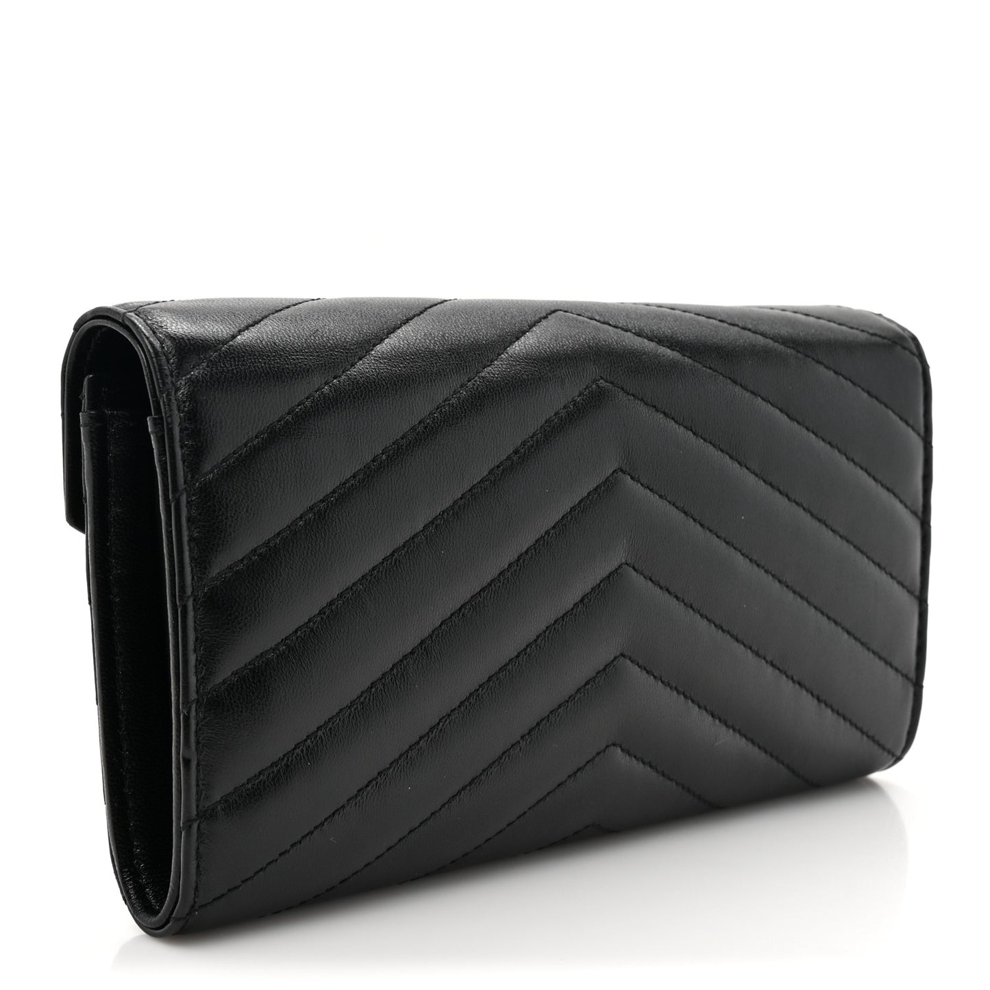 Calfskin Matelasse Chevron Monogram Flap Wallet Black