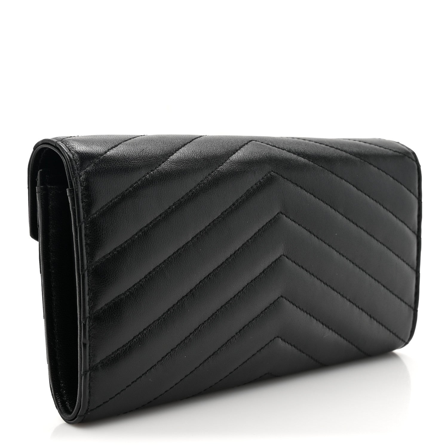 Saint Laurent Calfskin Matelasse Chevron Monogram Flap Wallet Black 3 of 11