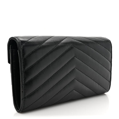 Saint Laurent Calfskin Matelasse Chevron Monogram Flap Wallet Black 3 of 11