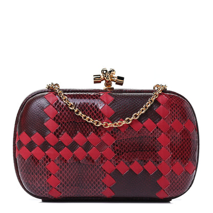 Bottega Veneta Snakeskin Nappa Intrecciato Chain Knot Clutch Bordeaux 1 of 4