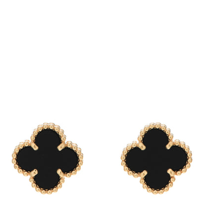 Van Cleef & Arpels 18K Yellow Gold Black Onyx Sweet Alhambra Earrings 1 of 5