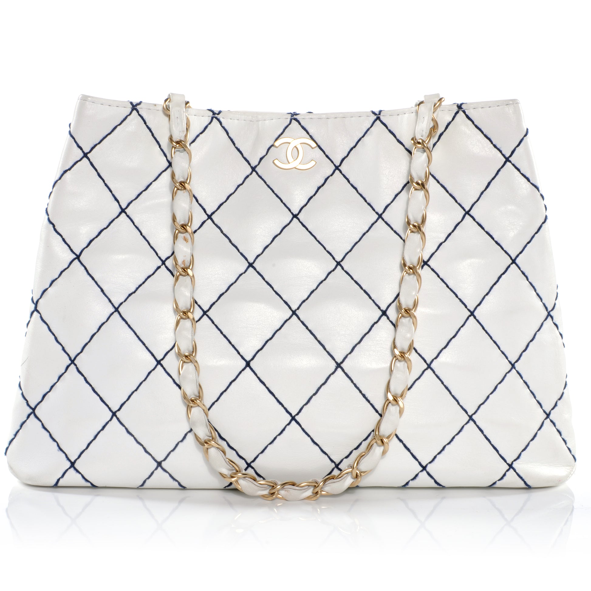 Chanel Leather Contrast Stitch Surpique Shoulder Bag White 1 of 9