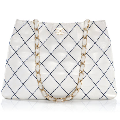 Chanel Leather Contrast Stitch Surpique Shoulder Bag White 1 of 9