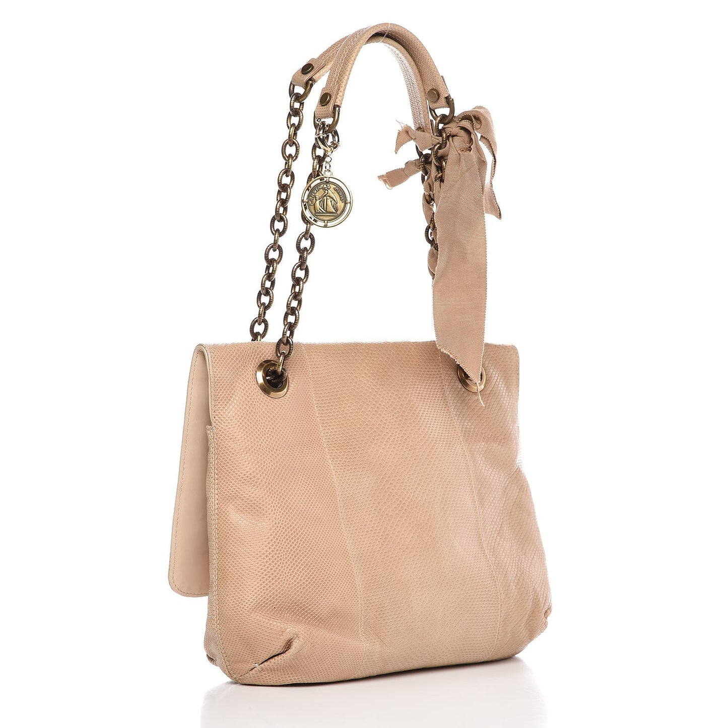 Lizard Medium Happy Shoulder Bag Beige