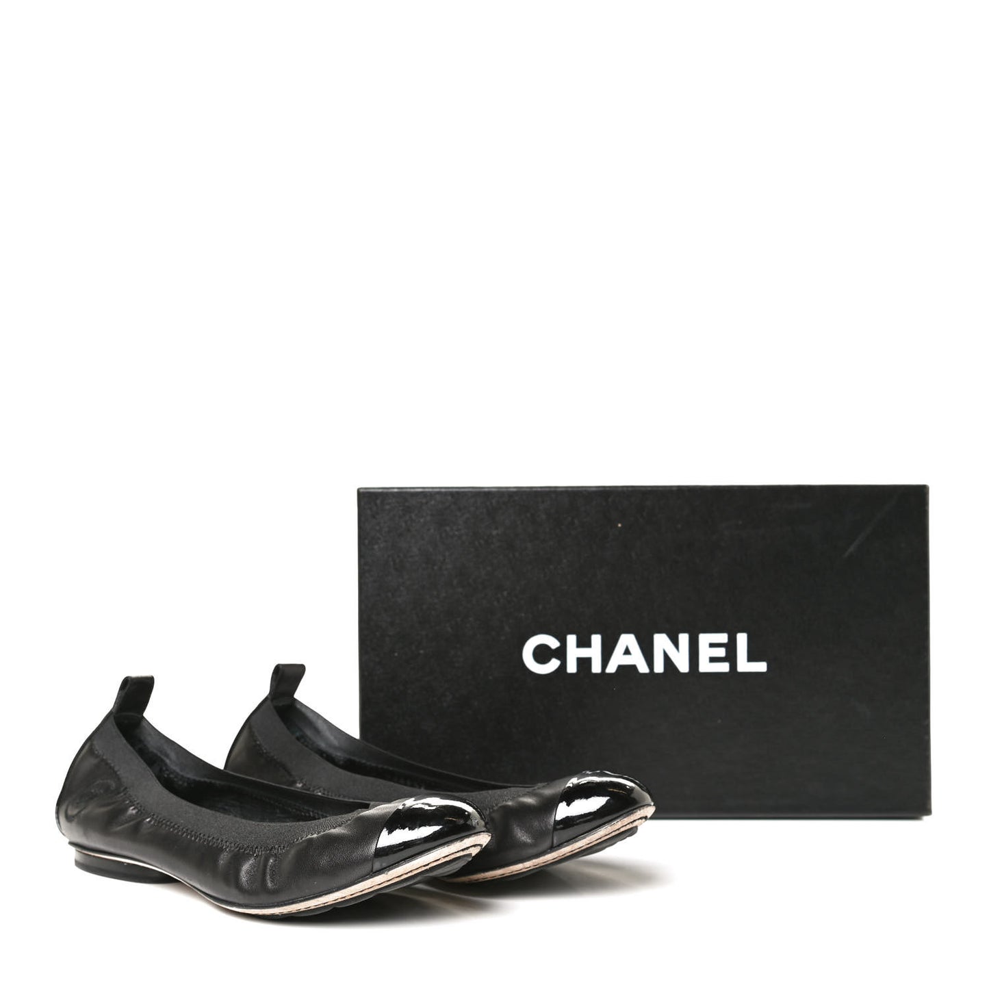 Lambskin Patent CC Elastic Cap Toe Ballerina Flats 35.5 Black
