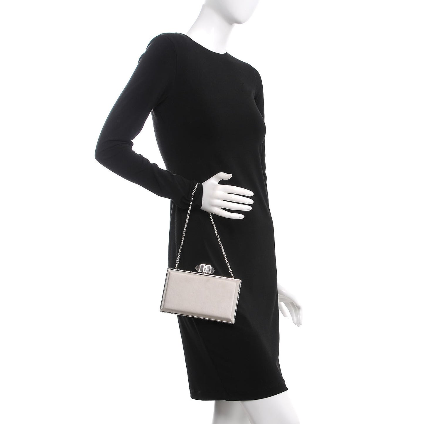 Satin Crystal Framed Evening Clutch Silver