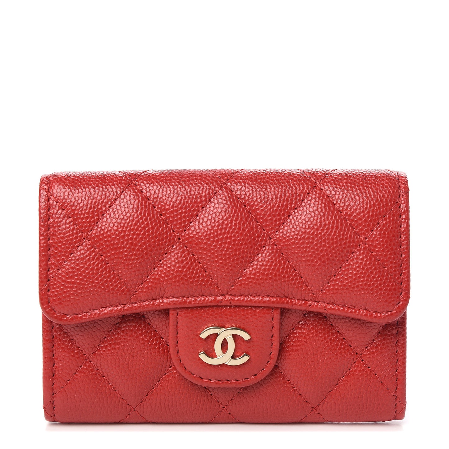 Caviar Quilted Flap Card Holder Wallet Red
