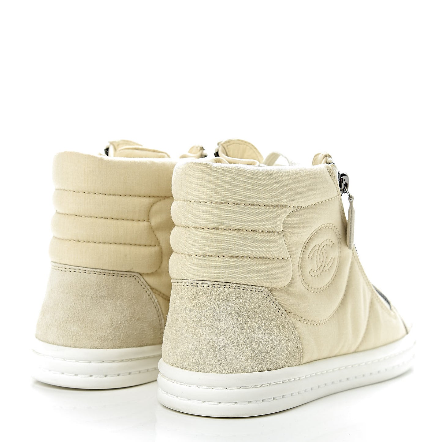 Toile Suede Calfskin CC High Top Sneakers 37 Beige White