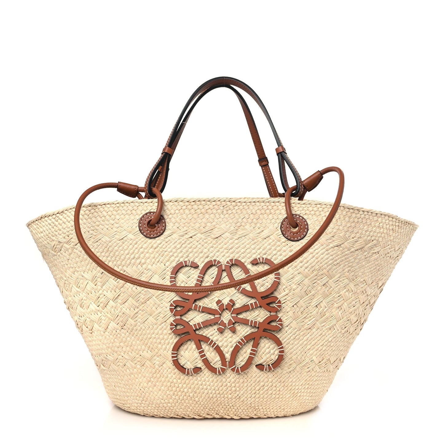 Calfskin Raffia Paulas Ibiza Medium Anagram Basket Tote Bag Natural Tan