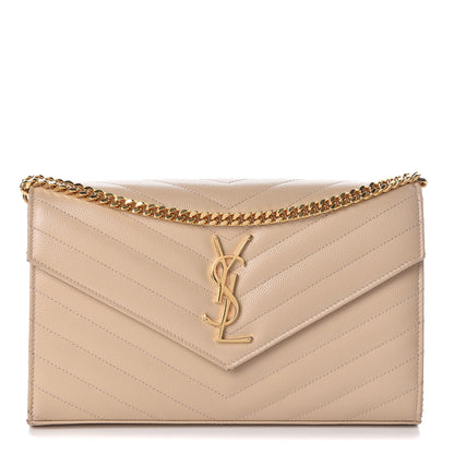 Saint Laurent Grain De Poudre Matelasse Chevron Monogram Chain Wallet Nude Powder 1 of 10