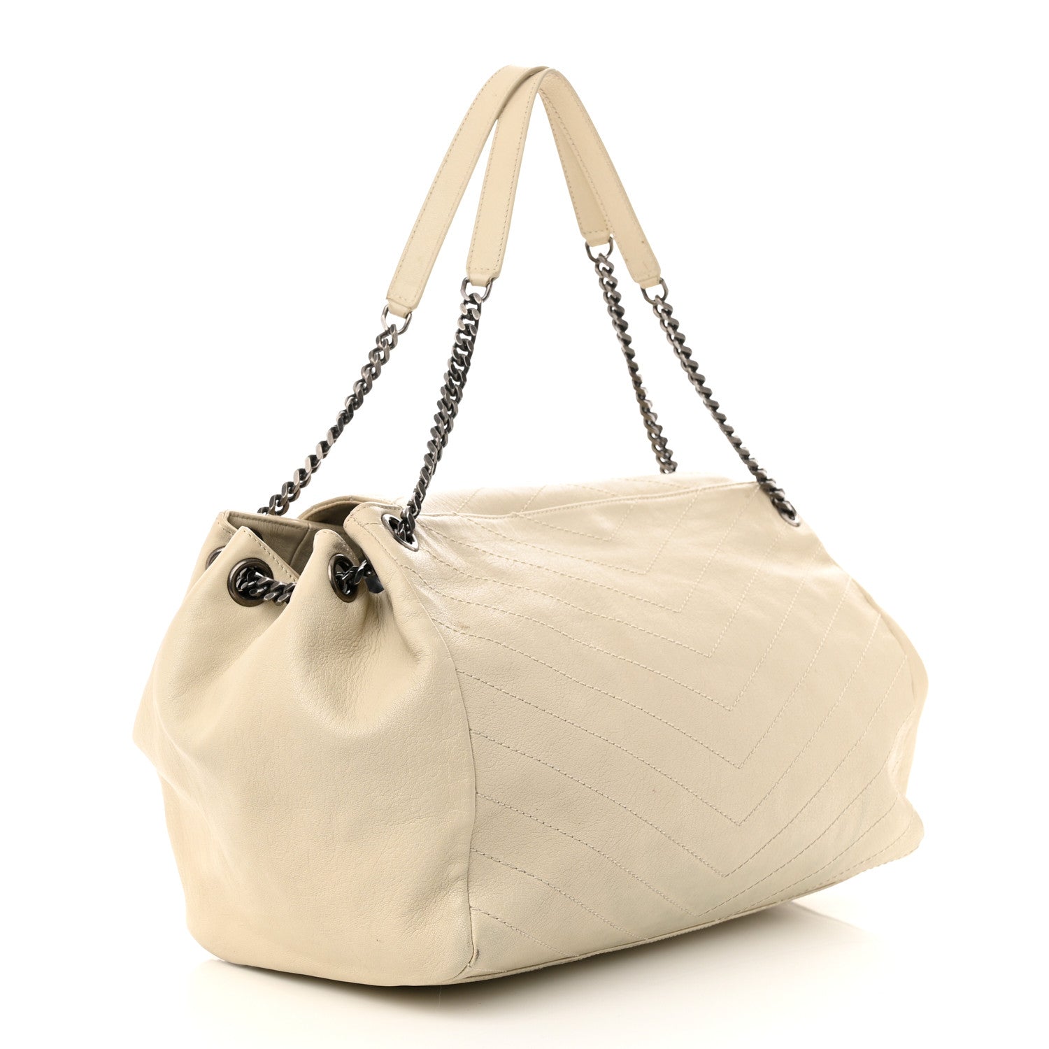Saint Laurent Vintage Lambskin Chevron Monogram Large Nolita Crema Soft 3 of 14