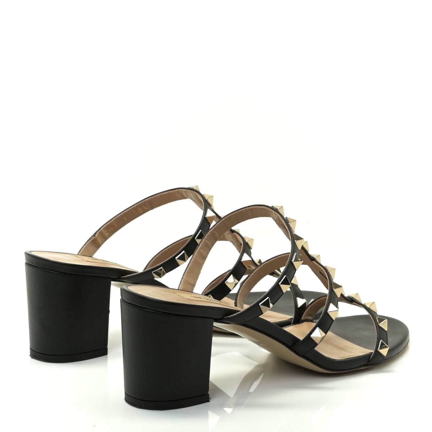 Calfskin Rockstud 60mm Caged Slide Sandals 38.5 Black