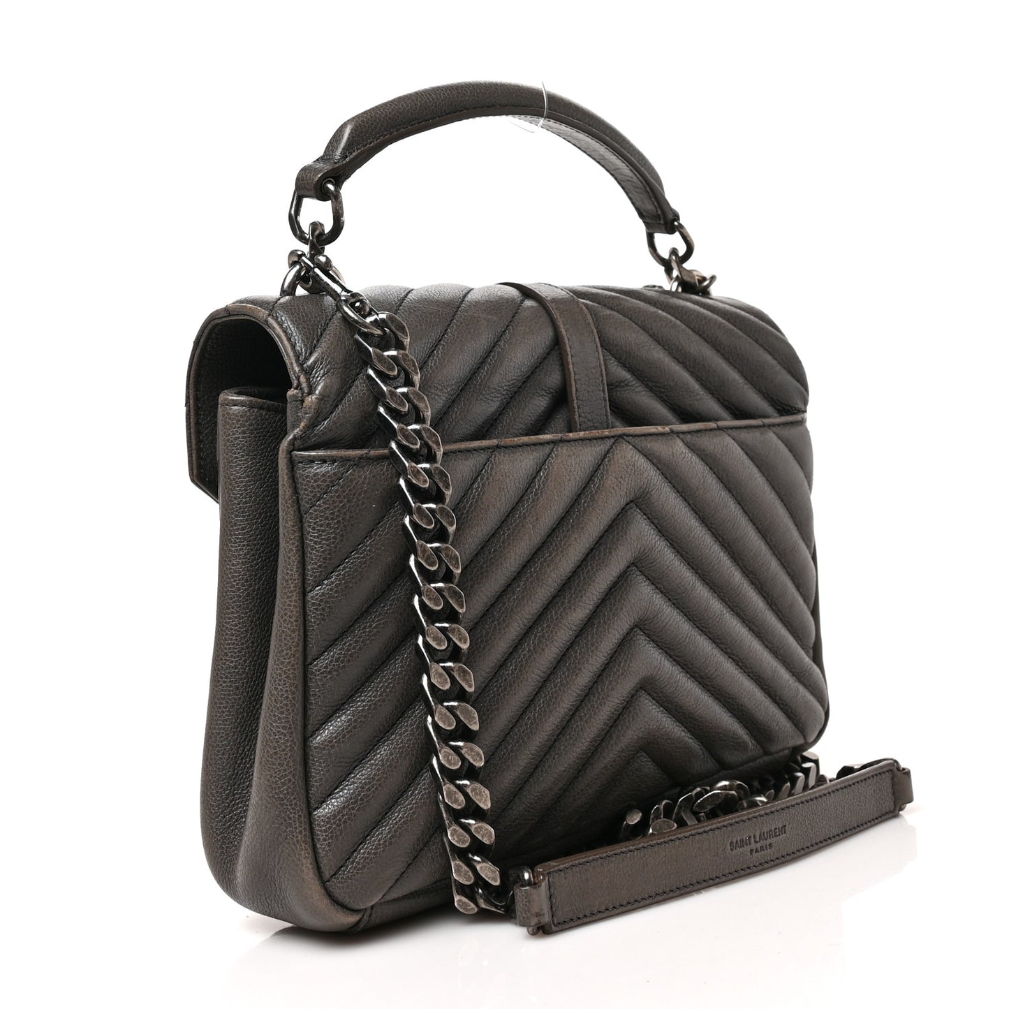 Sheepskin Matelasse Chevron Monogram Medium College Bag Asphalt
