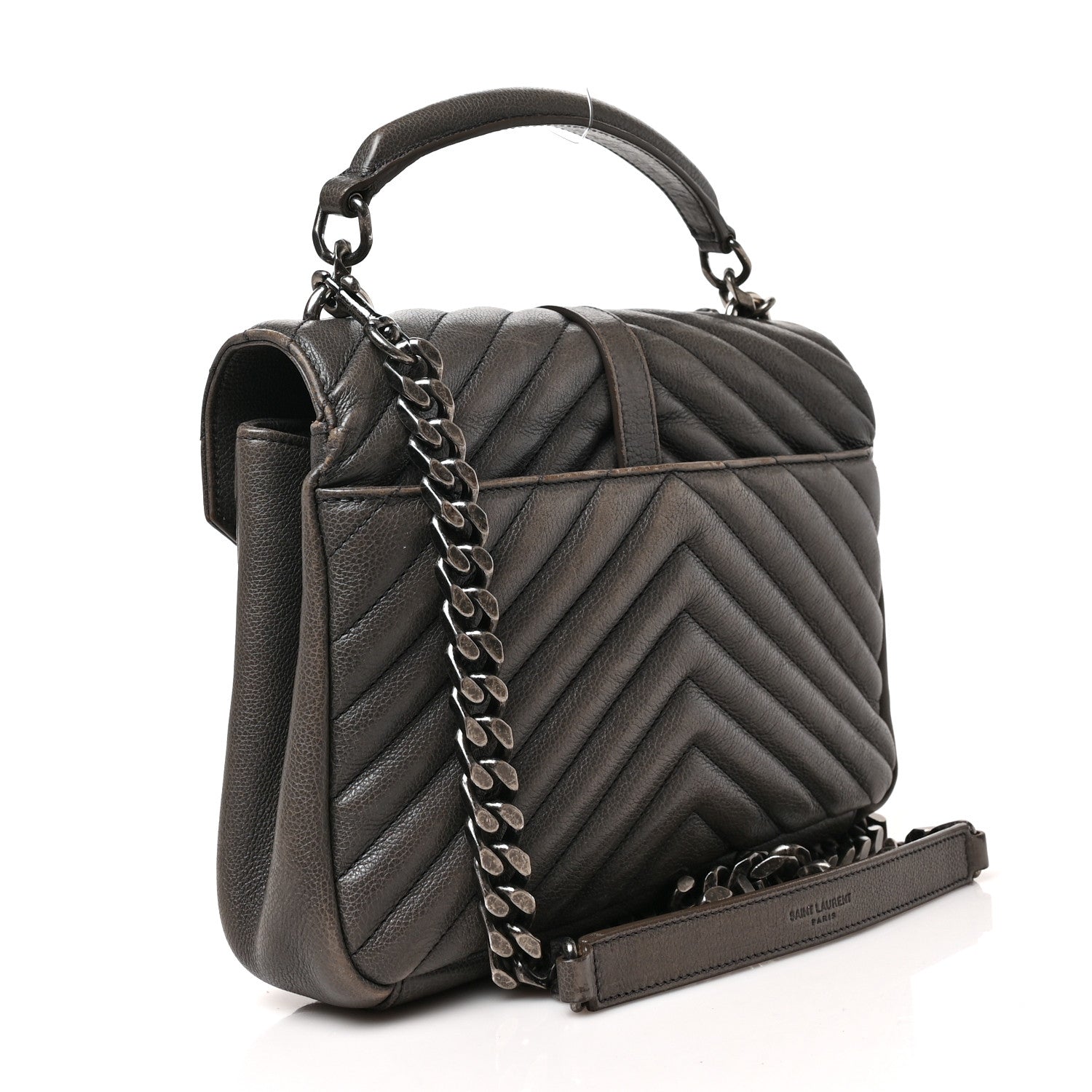 Saint Laurent Sheepskin Matelasse Chevron Monogram Medium College Bag Asphalt 3 of 8