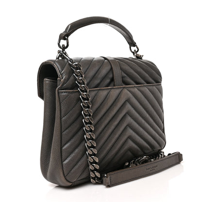 Saint Laurent Sheepskin Matelasse Chevron Monogram Medium College Bag Asphalt 3 of 8
