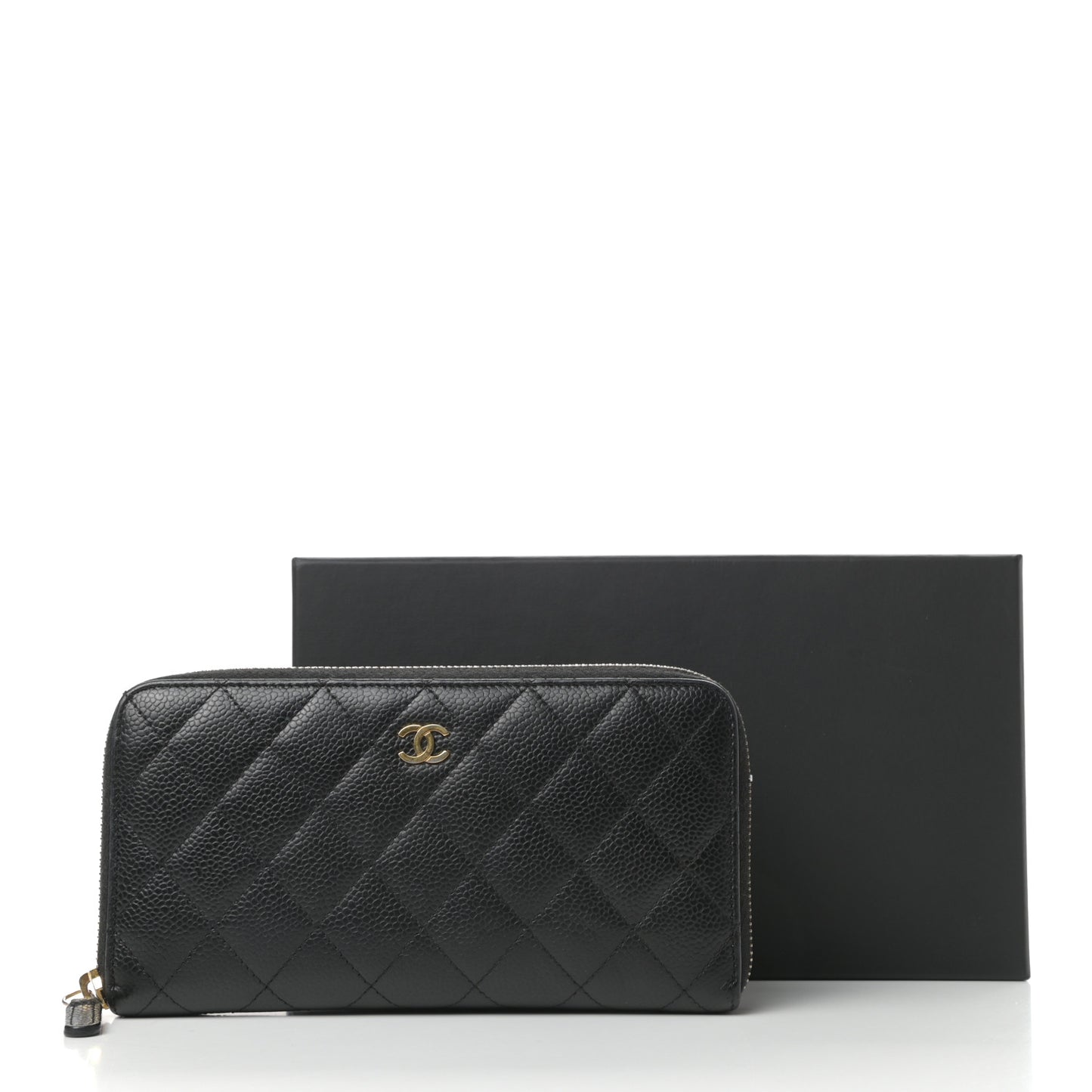 Caviar Quilted Large Gusset Zip Around Wallet Black