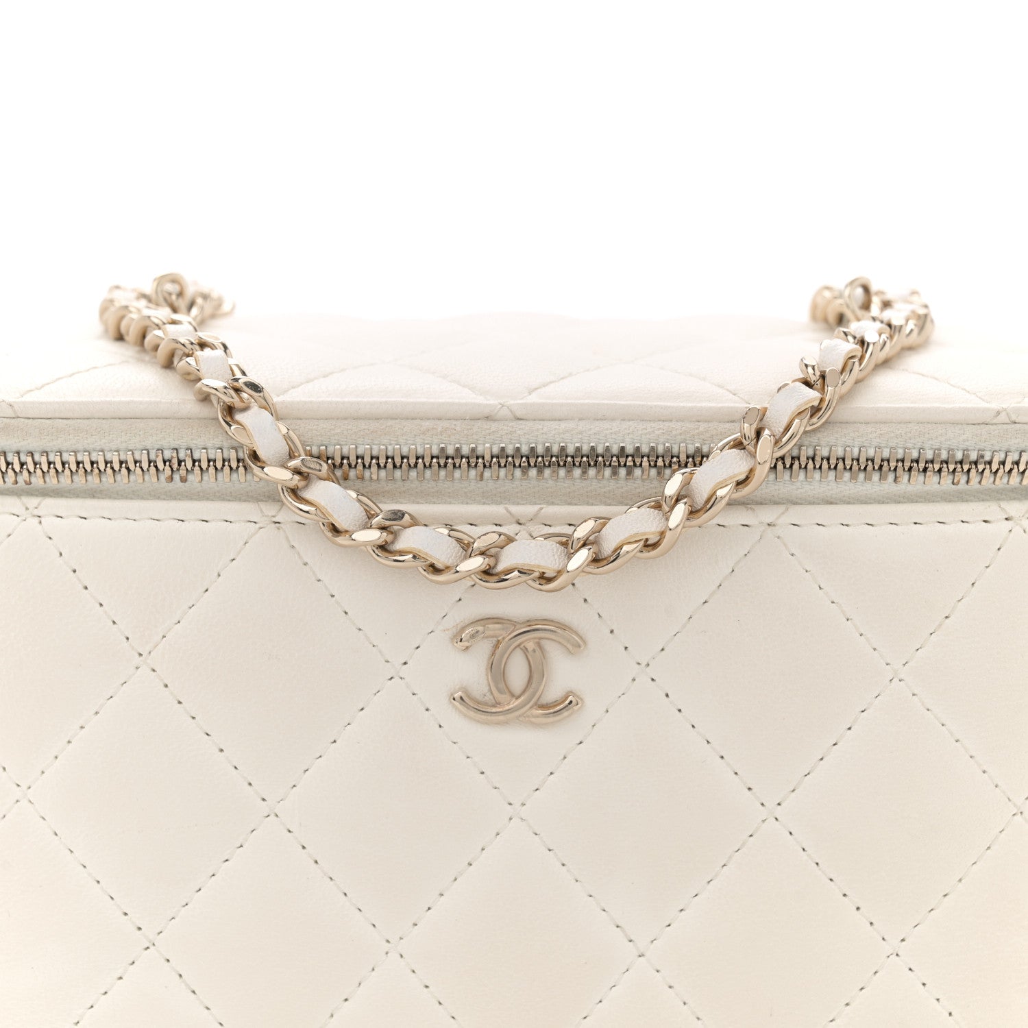 Chanel Lambskin Quilted Enamel CC Pearl Crush Small Vanity Case With Chain White 8 of 11