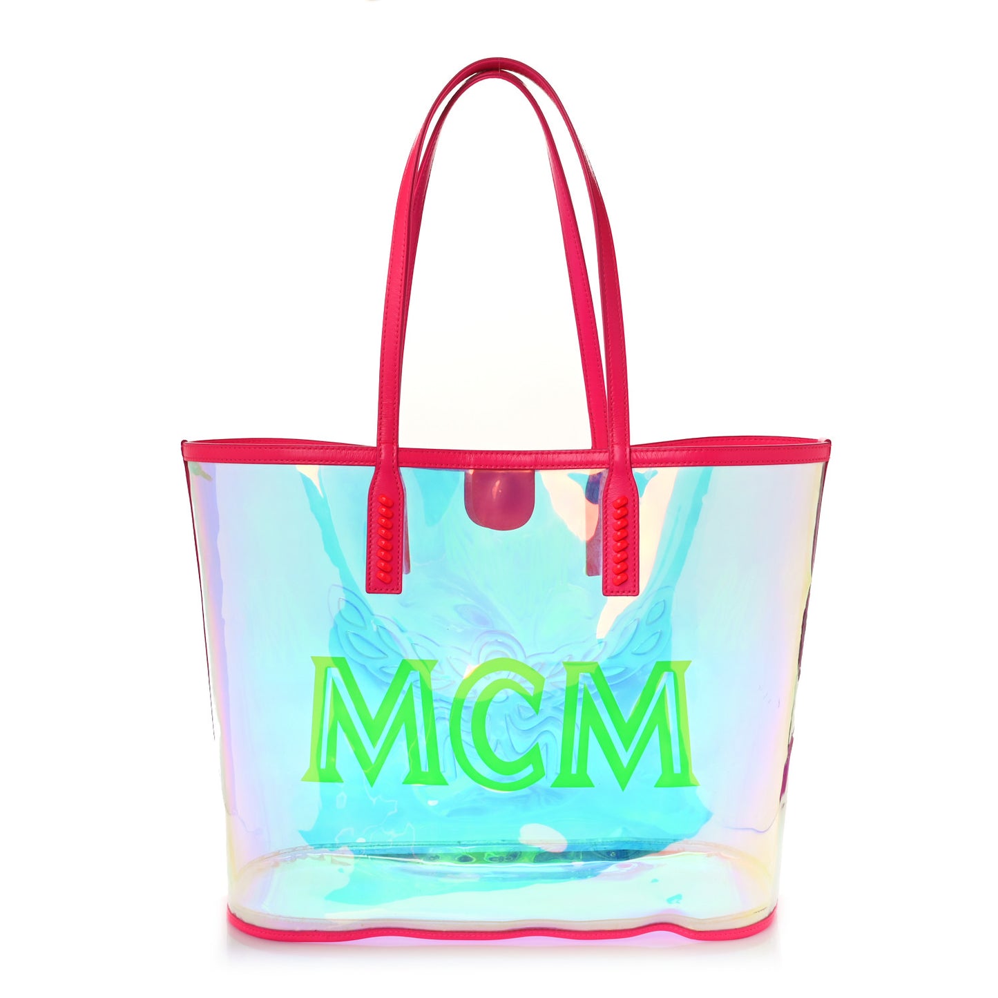 Iridescent PVC Shopper Tote Neon Pink Hologram