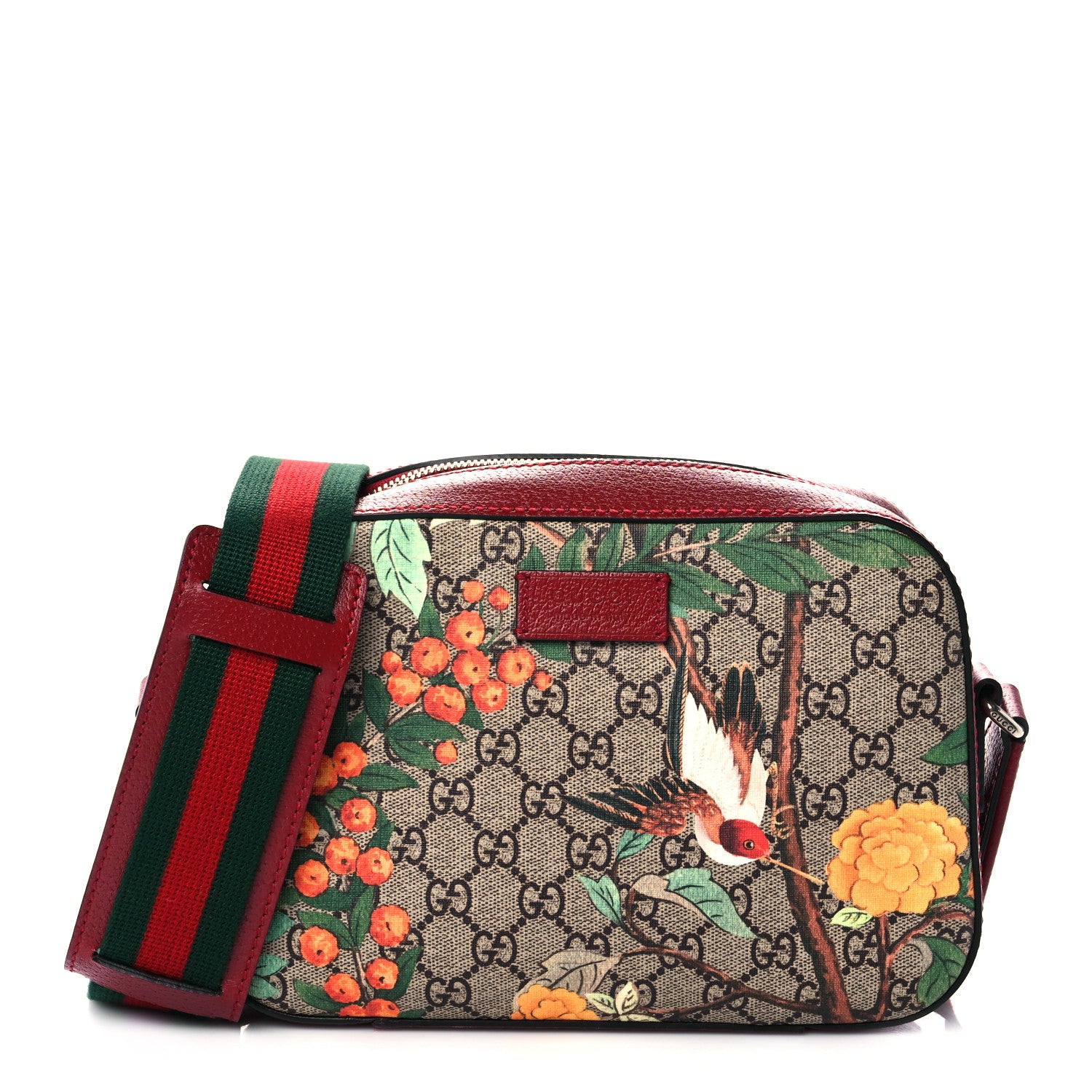 Gucci GG Supreme Monogram Tian Web Camera Bag Beige Multicolor Red 1 of 11