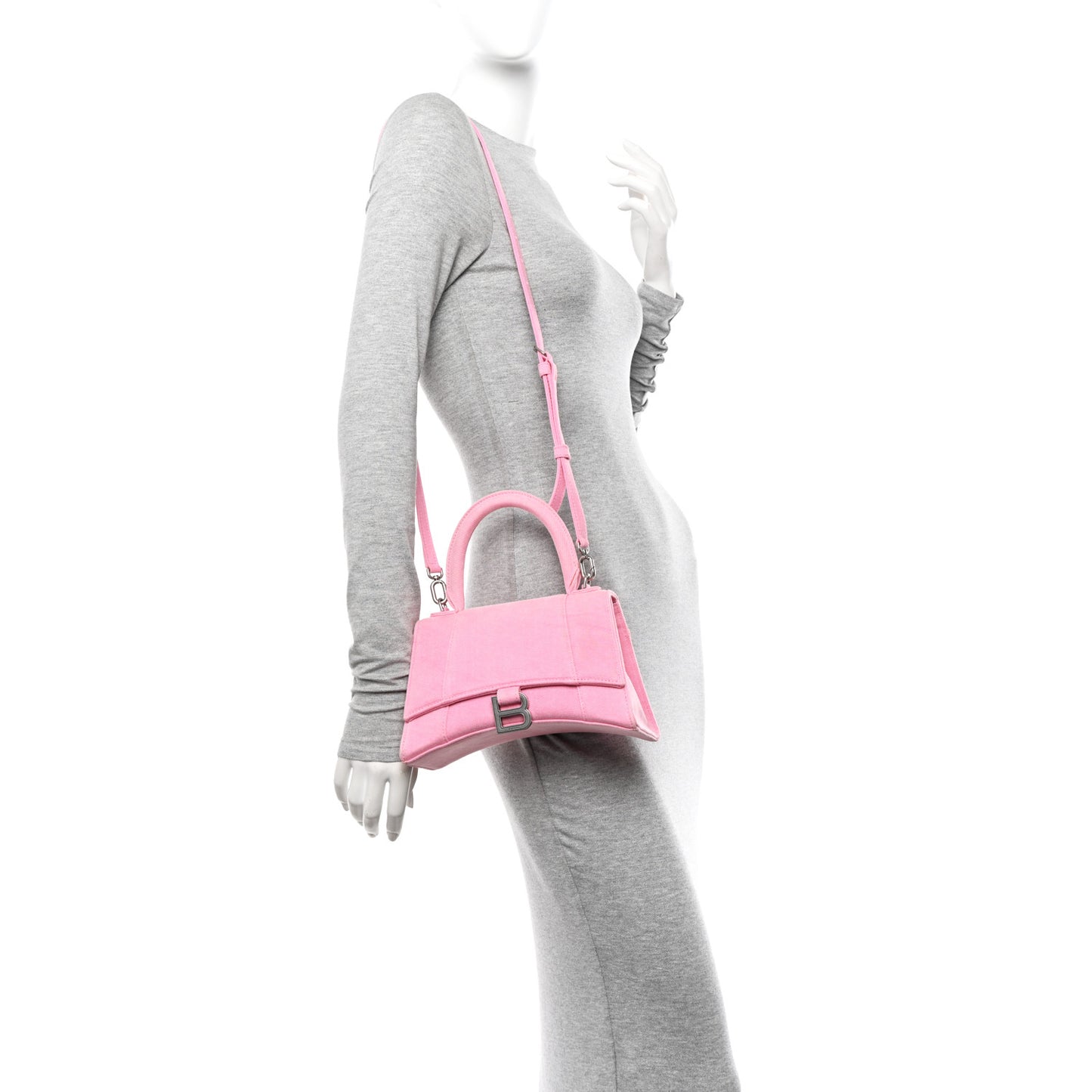 Nappa Denim Printed Small Hourglass Top Handle Bag Denim Pink