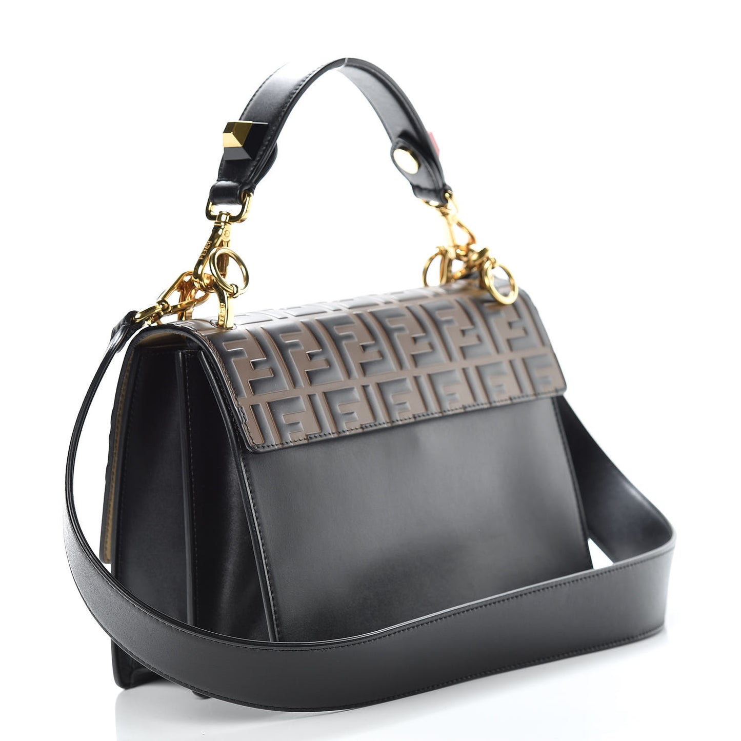 Vitello Liberty Bi-Color FF 1974 Embossed Kan I Shoulder Bag Black Maya