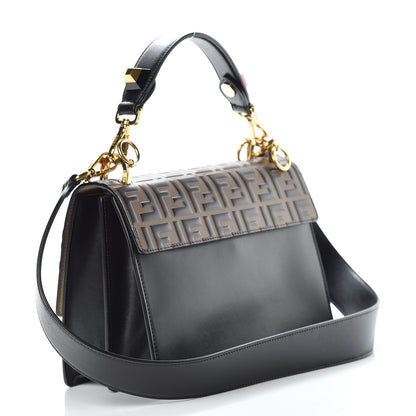 Fendi Vitello Liberty Bi-Color FF 1974 Embossed Kan I Shoulder Bag Black Maya 4 of 11