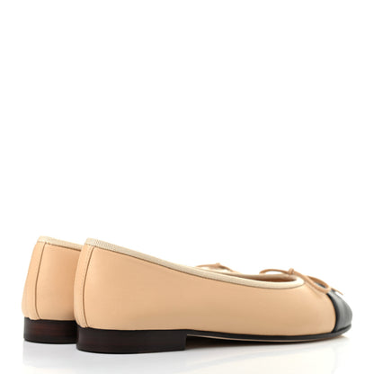 Chanel Lambskin Cap Toe CC Ballerina Flats 35 Beige Black 3 of 6
