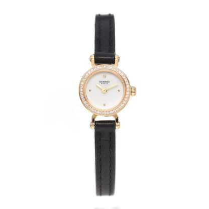 Hermes 18K Yellow Gold Barenia Diamond 16mm Faubourg Quartz Watch Noir 1 of 5