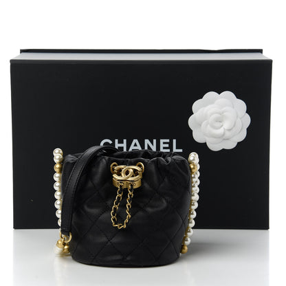 Chanel Calfskin Quilted Pearl Mini About Pearls Drawstring Bucket Bag Black 11 of 11