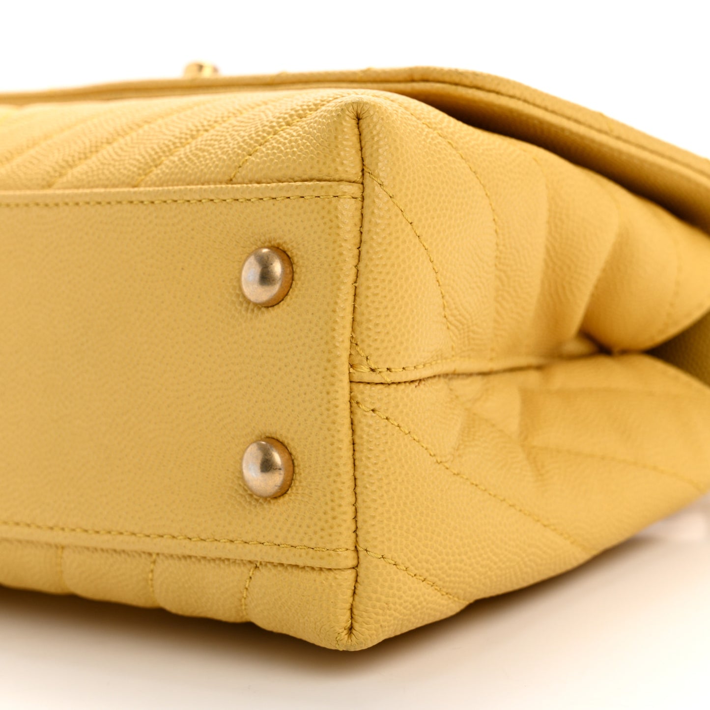 Caviar Chevron Quilted Mini Coco Handle Flap Yellow