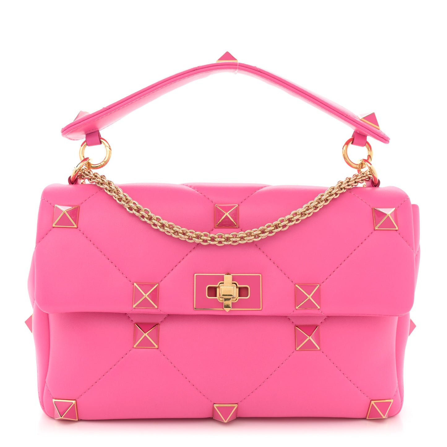 Nappa Enamel Large Roman Stud Shoulder Bag Feminine Pink