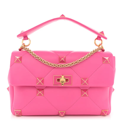 Valentino Garavani Nappa Enamel Large Roman Stud Shoulder Bag Feminine Pink 1 of 10