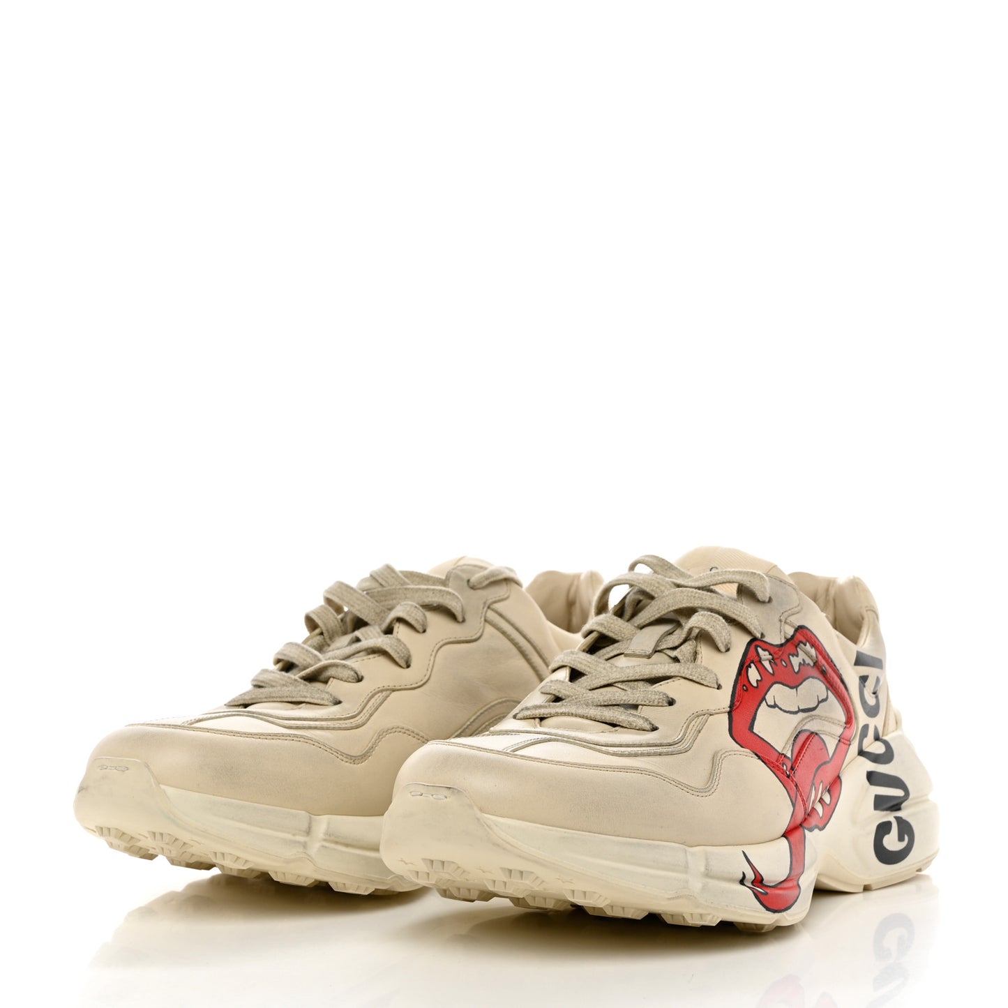 Calfskin Mouth Print Mens Rhyton Sneaker 12.5 Ivory