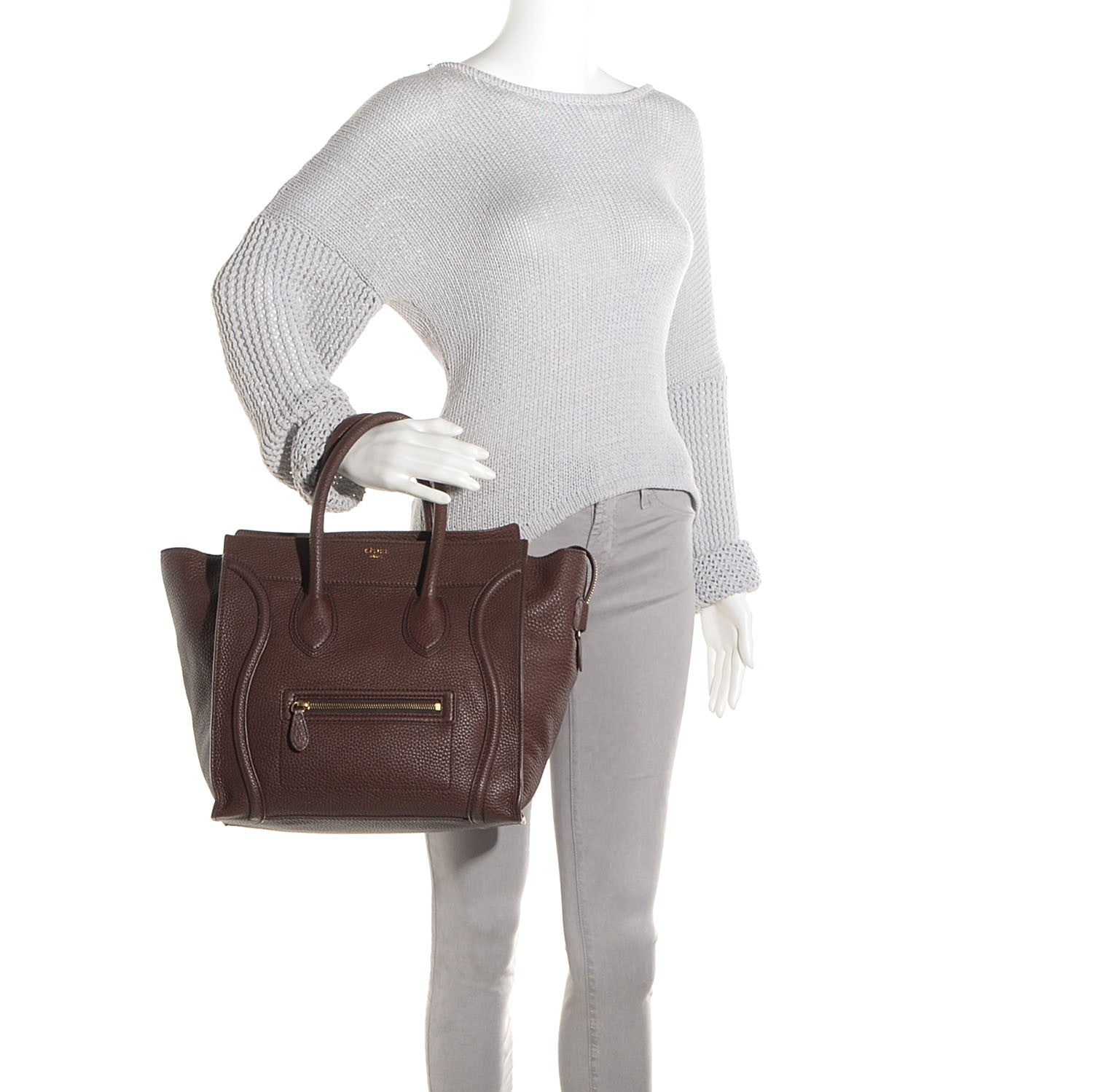 Celine Pebbled Calfskin Mini Luggage Chocolate 2 of 9