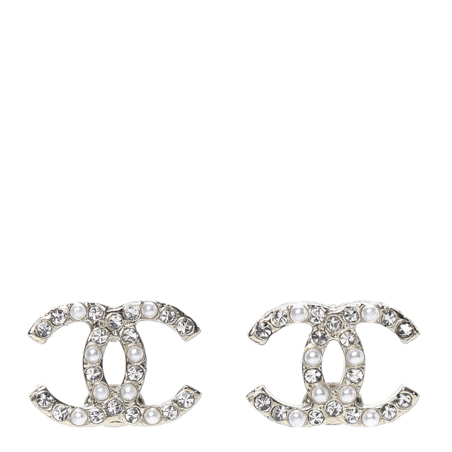 Pearl Crystal CC Charms Stud Earrings Light Gold