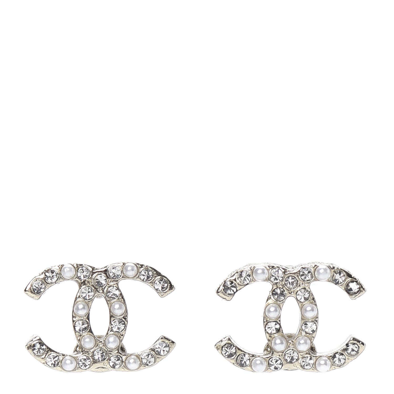 Chanel Pearl Crystal CC Charms Stud Earrings Light Gold 1 of 5
