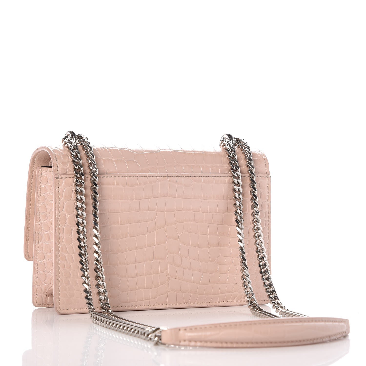 Saint Laurent Calfskin Crocodile Embossed Monogram Sunset Chain Wallet Soft Nude 3 of 10