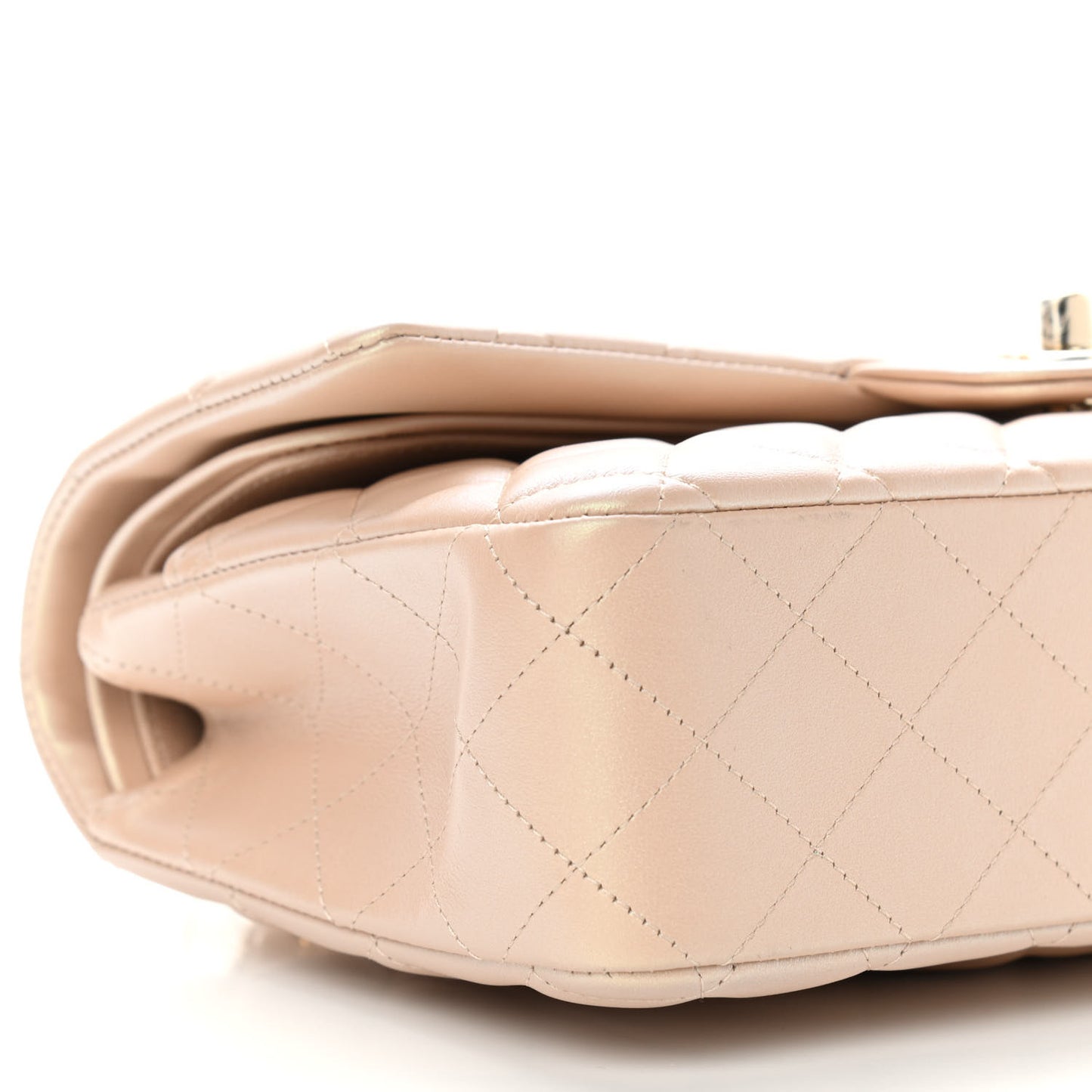 Iridescent Calfskin Quilted Medium Double Flap Beige