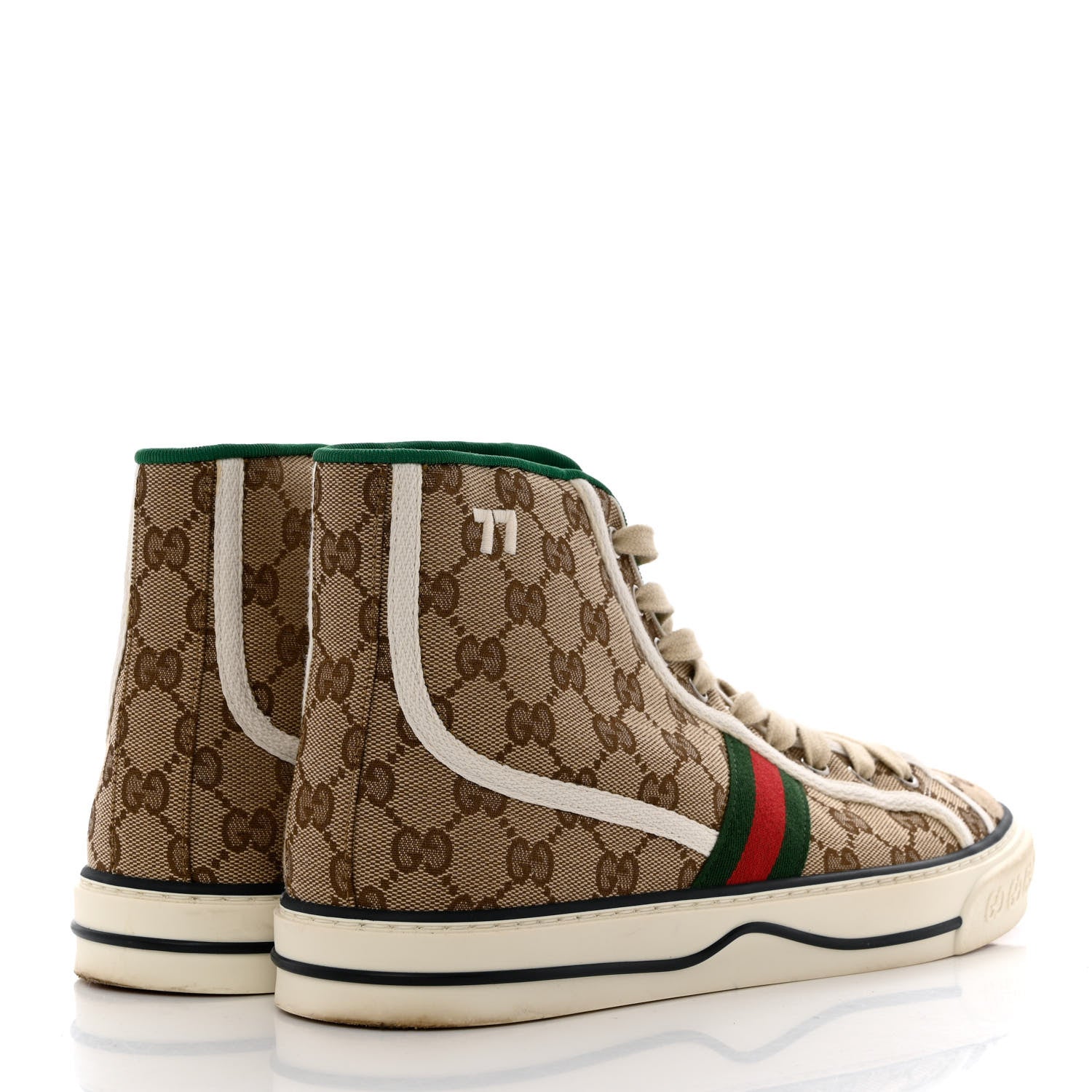Gucci GG Monogram Web Mens 1977 Tennis High Top Sneakers 9.5 Beige Ebony Mystic White 4 of 7