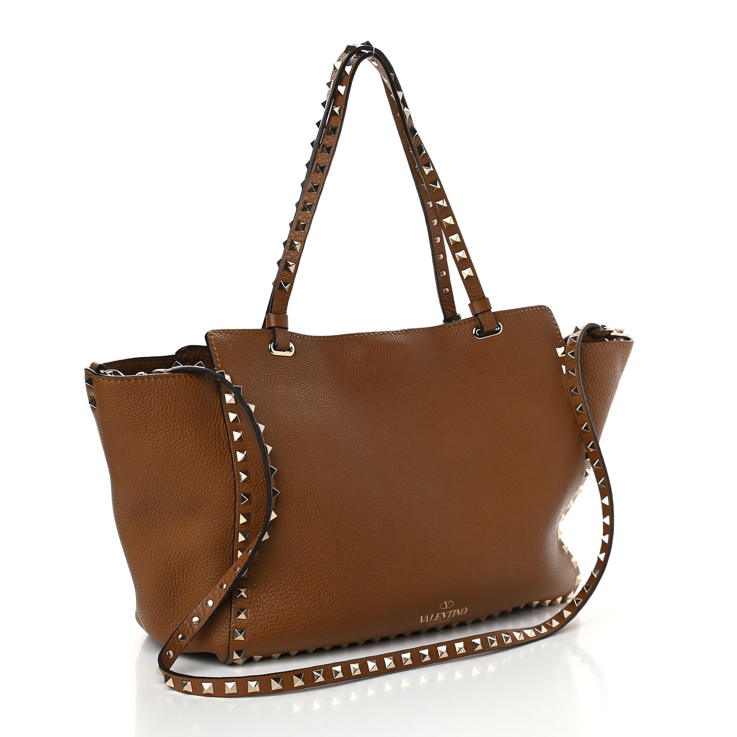 Pebbled Calfskin Medium Rockstud Tote Light Cuir
