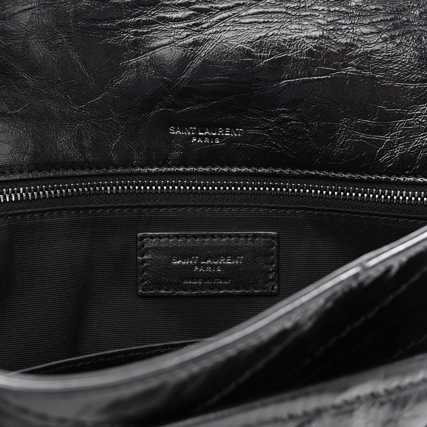 Crinkled Calfskin Matelasse Monogram Large Niki Chain Satchel Black